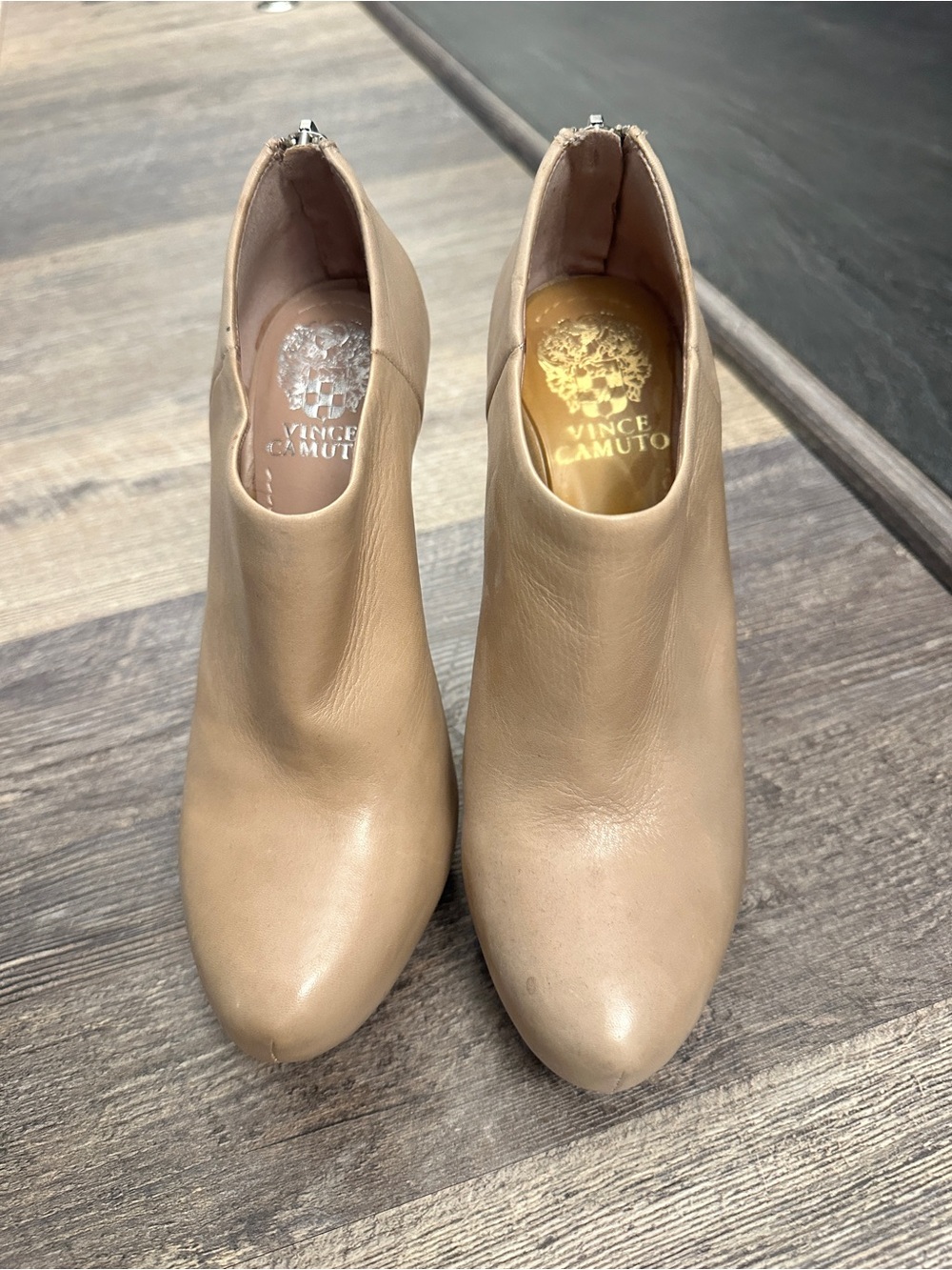 Vince Camuto Beige Leather Ankle Booties